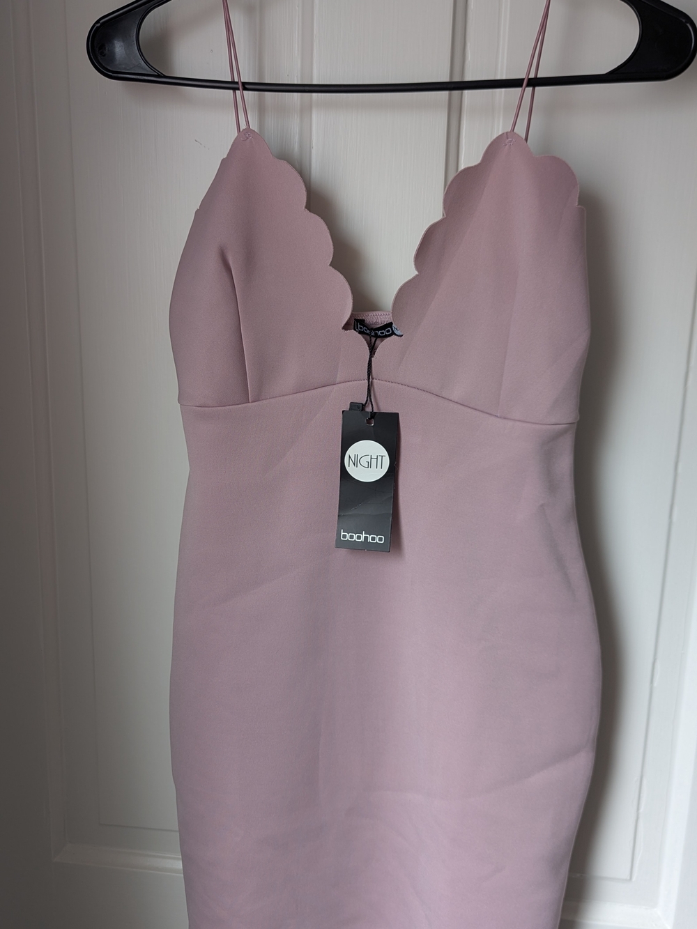 Boohoo Night Blush Pink Scallop Bodycon Dress